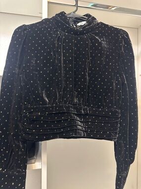 Zara Black Velvet Cropped Blazer with Gold Dot Accents